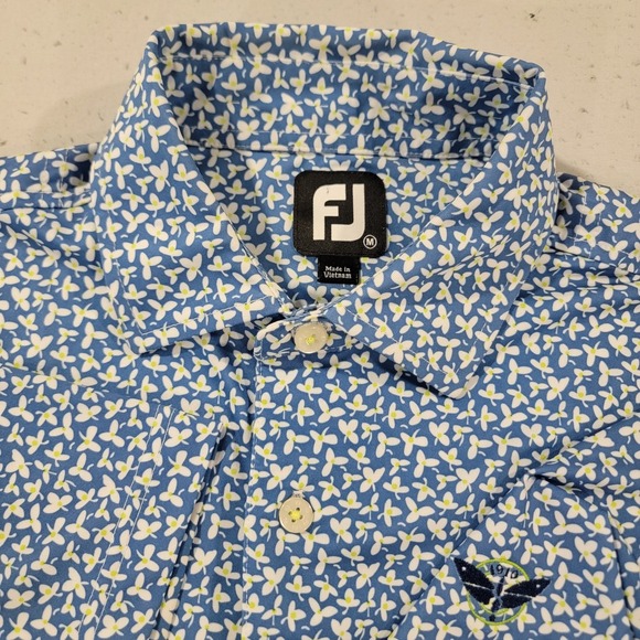 Footjoy FJ Golf Polo Shirt Mens M Floral All Over Print Performance Blue/White - Picture 1 of 5